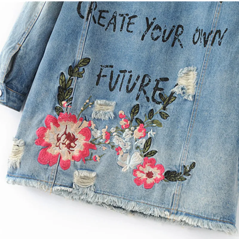 Женское джинсовое пальто с длинным рукавом Повседневная Свободная джинсовая