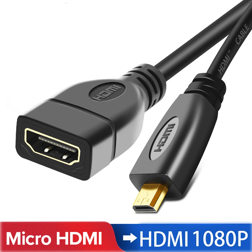 1080P микро HDMI к HDMI Кабель hdmi удлинитель Кабель адаптер штекер к женскому Micro HDMI конвертер для проектора HD tv Gopro tv 15 см