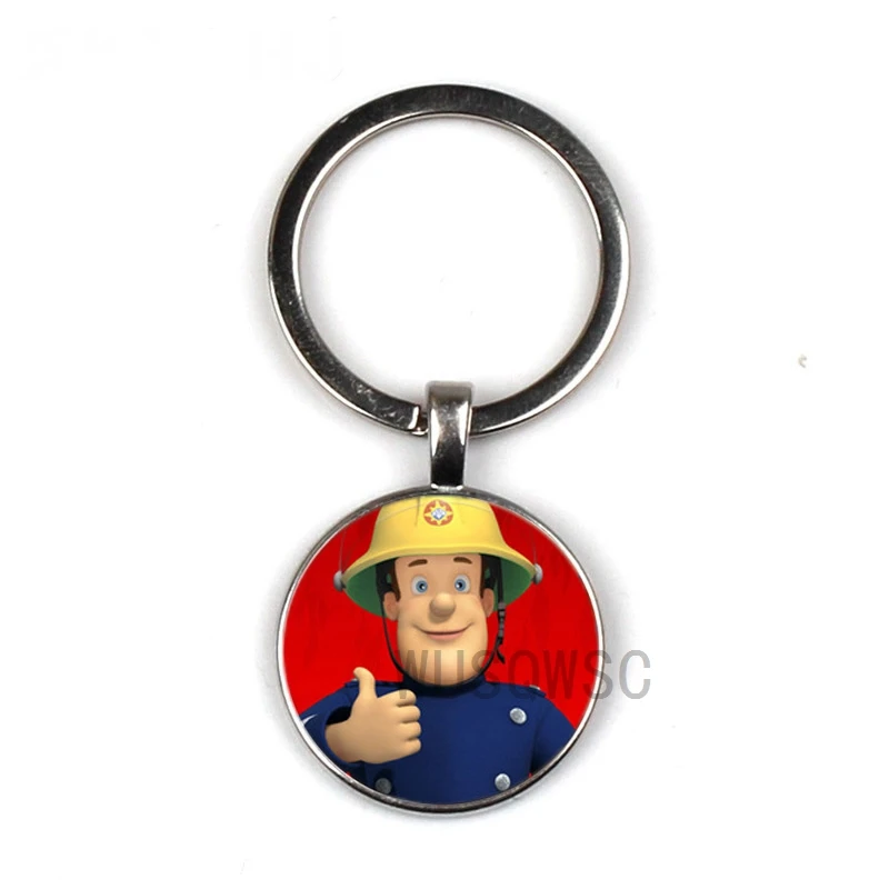 WUSQWSC Fireman Sam Pendant Ring Holder Men and Women Jewelry Glass Cabin Keychain Private Custom Picture |