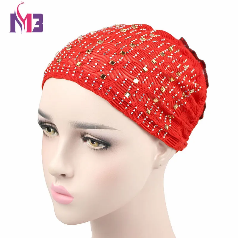 Головной убор Diamond Turban Hat Muslim Hijab Islamic Mesh Insert Turbante с горячей стразовой накладкой и большой флористической тарелкой на.