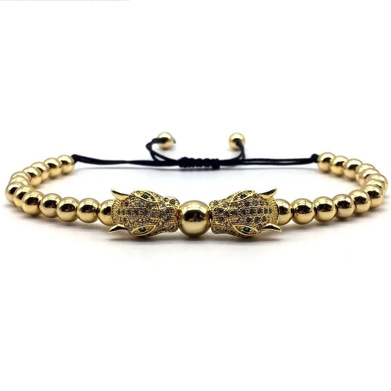 Модный новый двойной Леопардовый Браслет с подвесками для мужчин регулируемый