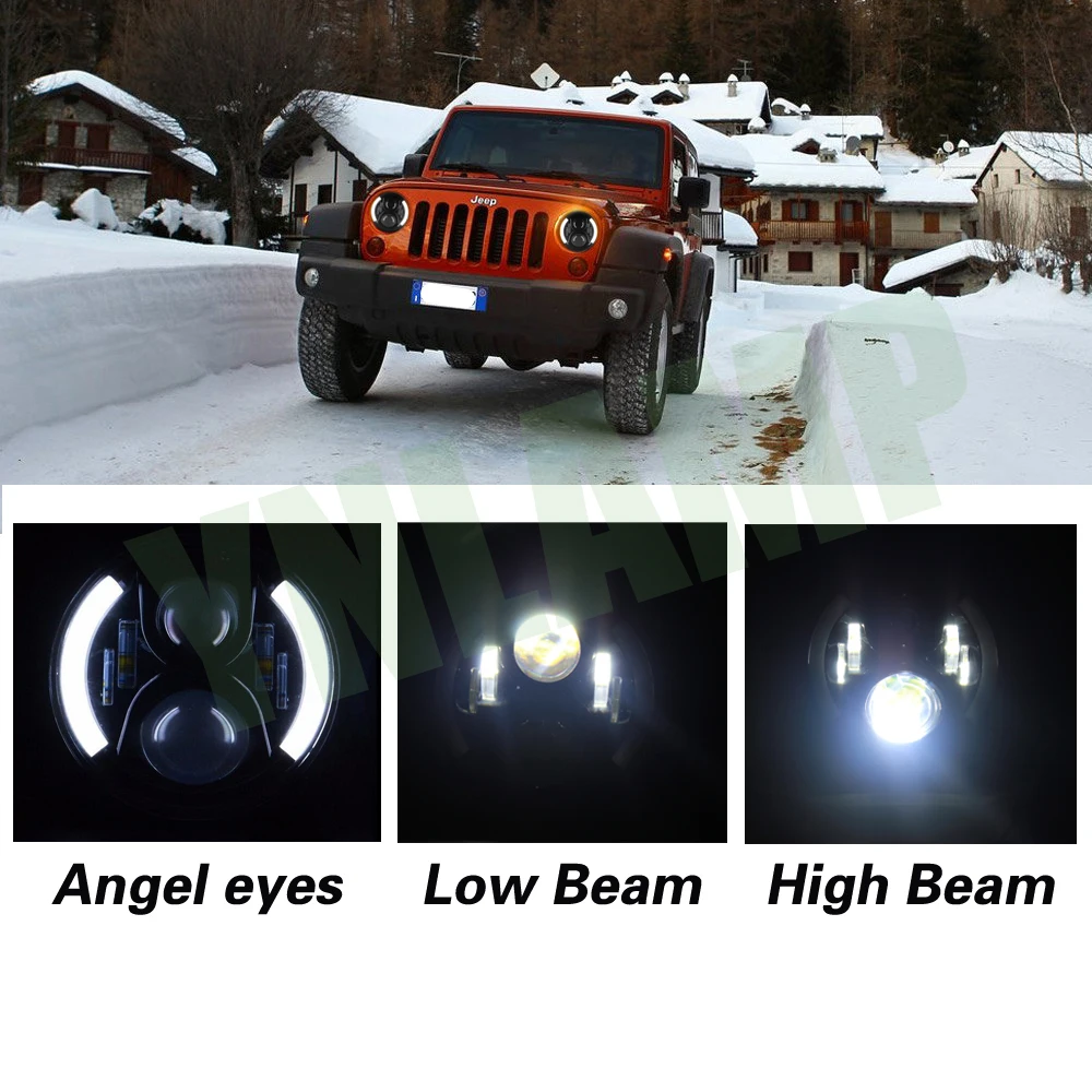 YNROAD Pair 7 дюймов круглый 80 Вт Hi/ Low Beam с половиной angel eye светодиодный JK фара