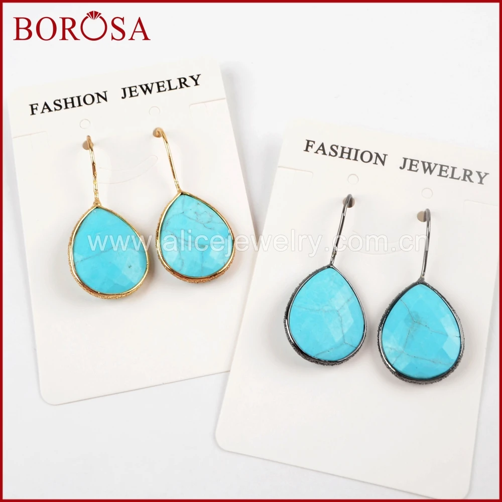 BOROSA 5/10 пар золото/черный Цвет граненый синий Howlite камень падение серьги Drusy