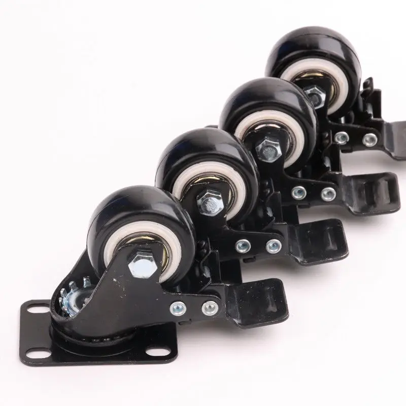 

4PCS Black Rubber Replacement Swivel Casters Office Chair Sofa Platform Trolley Wheels Caster with Brake for Furniture Hardware