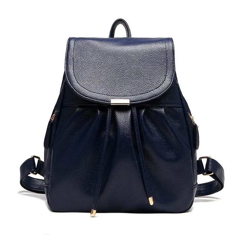 Blue Backpack LIKETHIS, высокое качество, школьная сумка из искусственной кожи, женский рюкзак для девочек-подростков, большая вместительность,, Одноцветный, на шнурке, Zaino Donna - Цвет: Blue Backpack