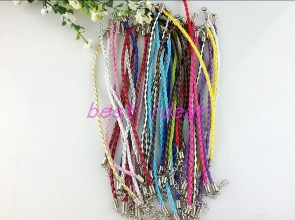 100 шт смешанных цветов кожаный плетеный браслет шарма для бисера Омаров застежка