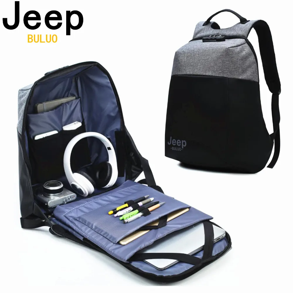 Jeep buluo бренд USB зарядка Противоугонный рюкзак для мужчин 15 дюймов рюкзаки