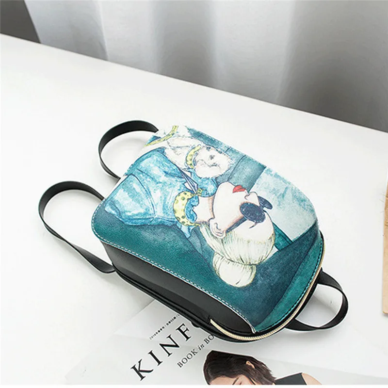 New Style Women Characters Pattern Backpack Girls Portable Travel PU Leather Small Shoulder Bags Fashion 2019 | Багаж и сумки