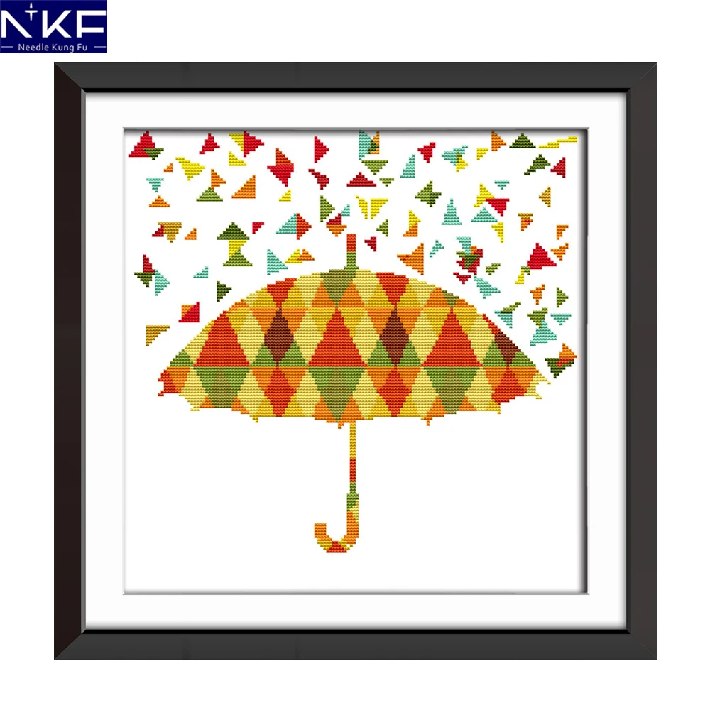 

NKF Colorful Umbrellas Stamped Cross Stitch Pattern 11CT 14CT DIY Needlework Embroidery Chinese Cross Stitch Set for Home Decor