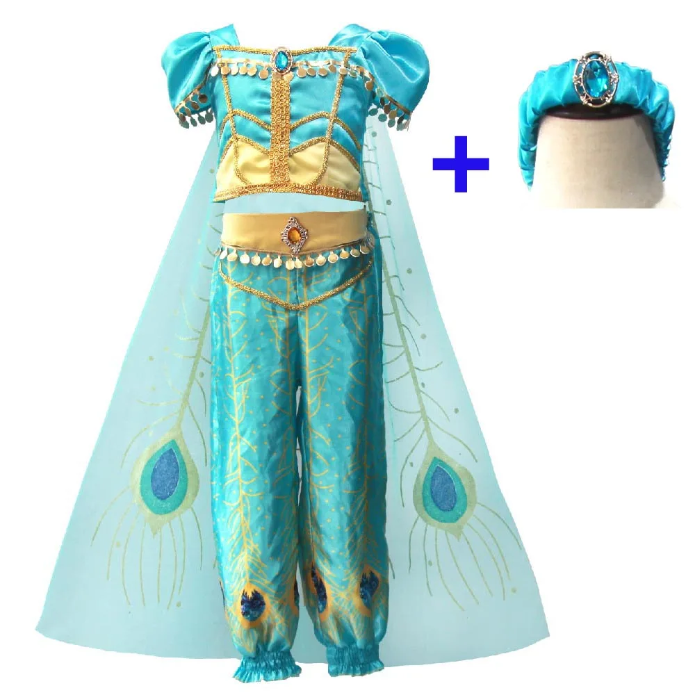 dress Add Headband Костюм на Хэллоуин для девочек; платье принцессы костюм Жасмин из Сторибрука по Лампа Алладина Косплэй костюм наряд книга недели День защиты детей живота нарядное платье - Цвет: dress Add Headband