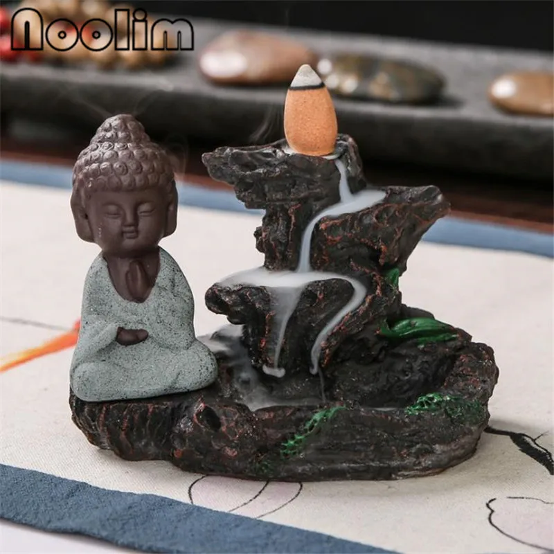Из смолы, каменистый пейзаж Будда курильница для благовоний горелка водопад ладан держатель домашний декор медитация подарок+ 20 шт Бесплатные конусы