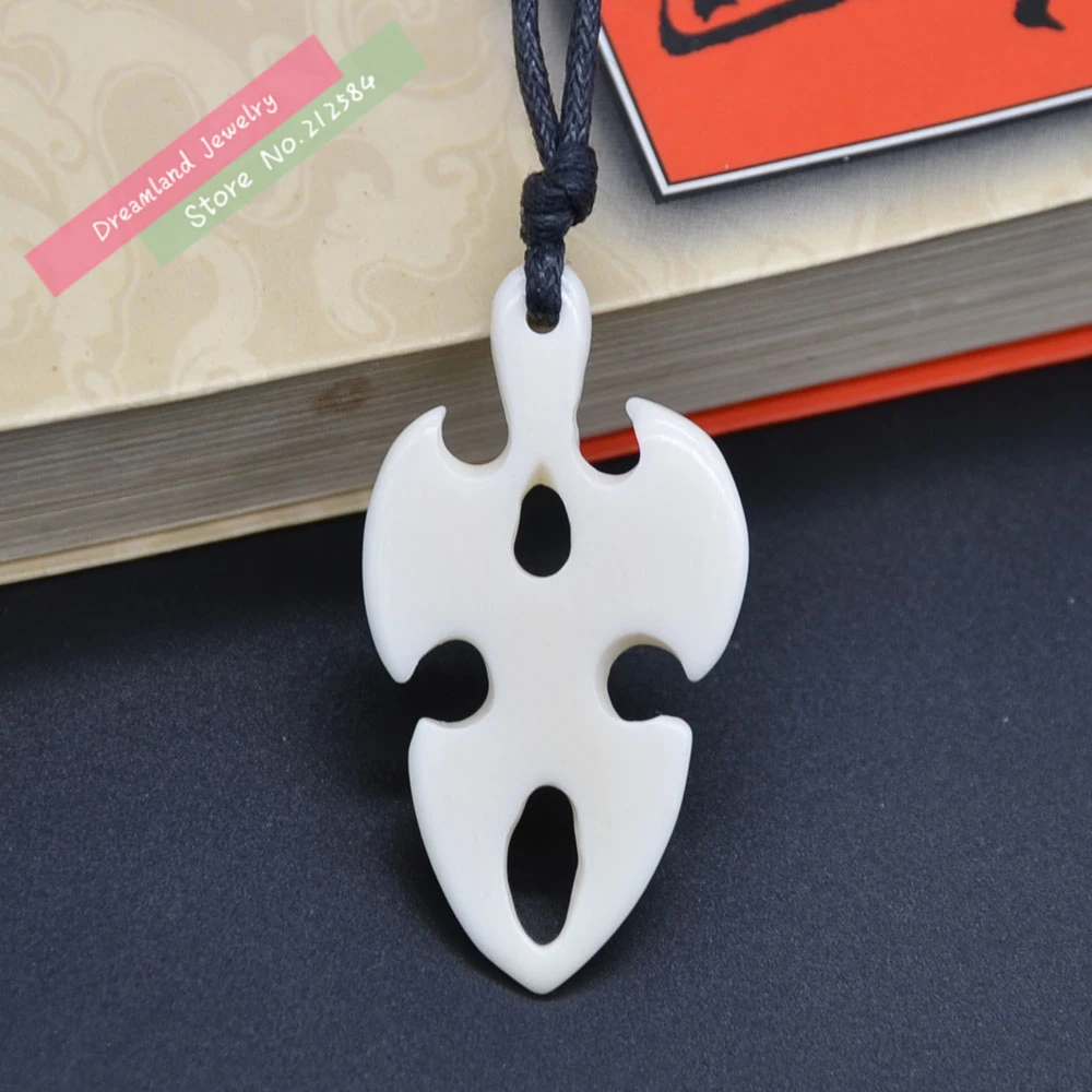 1pc Hot Hawaiian Handmade Carved Ox Bone TOTEM Pendant Necklace Choker Woman's Man's Tribal Surfer Style Jewelry FREE SHIPPING |