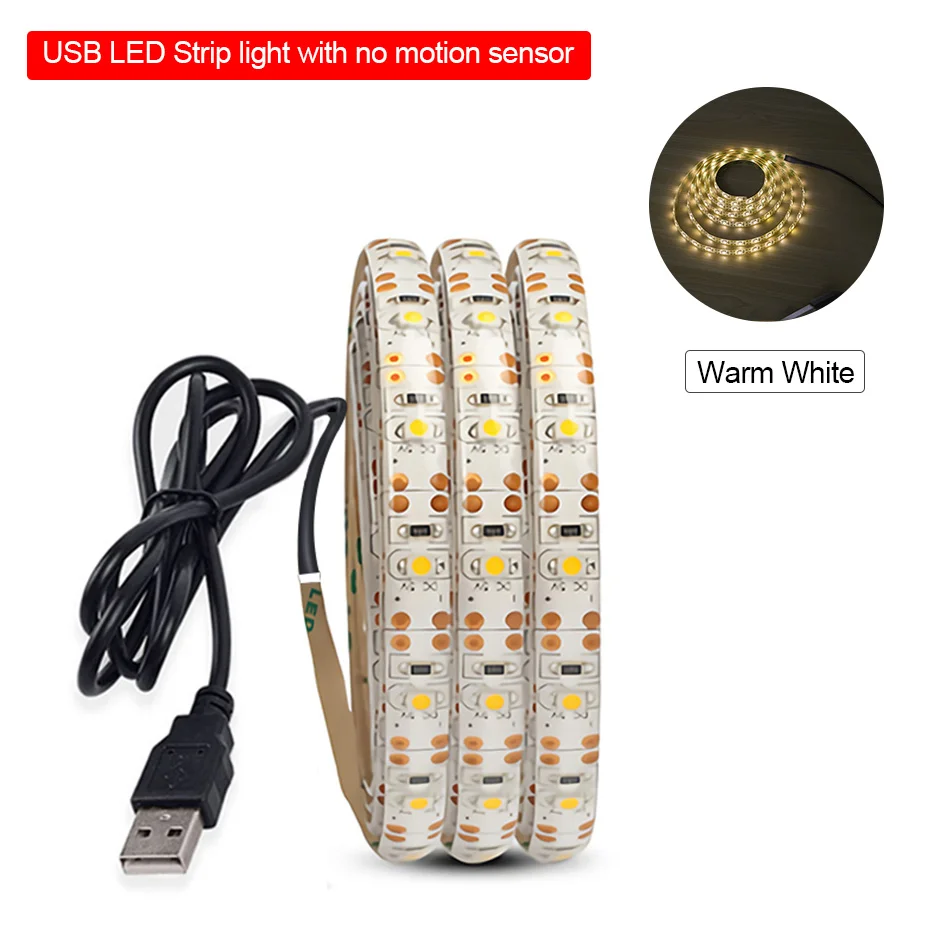 USB Warm White Датчик движения светодиодная лента светильник SMD 2835 USB Светодиодная лента 1 м 2 м 3 м шкаф лампа шкаф светильник водонепроницаемый для спальни для лестниц коридора - Испускаемый цвет: USB Warm White