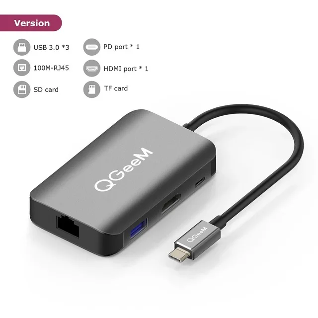 QGEEM usb-хаб USB C к HDMI RJ45 Thunderbolt 3 адаптер для MacBook samsung Galaxy S9/Note 9 huawei P20 Pro type C USB 3,0 концентратор - Цвет: 8 IN 1