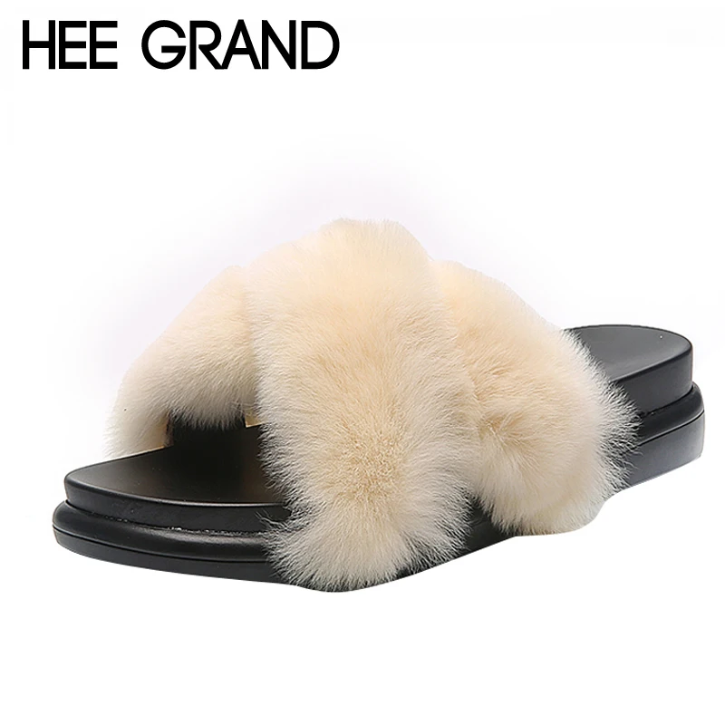 HEE GRAND/2018 тапочки домашние с искусственным мехом женская зимняя теплая обувь на