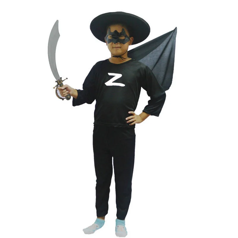 Zorro Детский карнавальный костюм супергероя, костюм для ролевых игр, вечерние костюмы на Хэллоуин, Супермен, красный человек-паук, Черный Человек-паук, Супермен, Зорро, Бэтмен - Цвет: Zorro