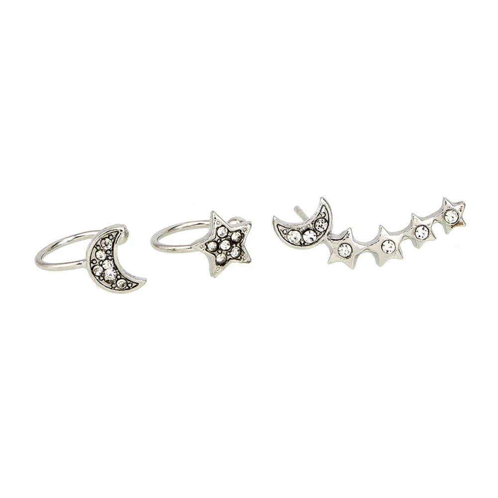 3pcs Set Earrings Ear Stud Star Moon Shape Rhinestone Gifts Jewelry For Women Lady Girl CX17 | Украшения и аксессуары