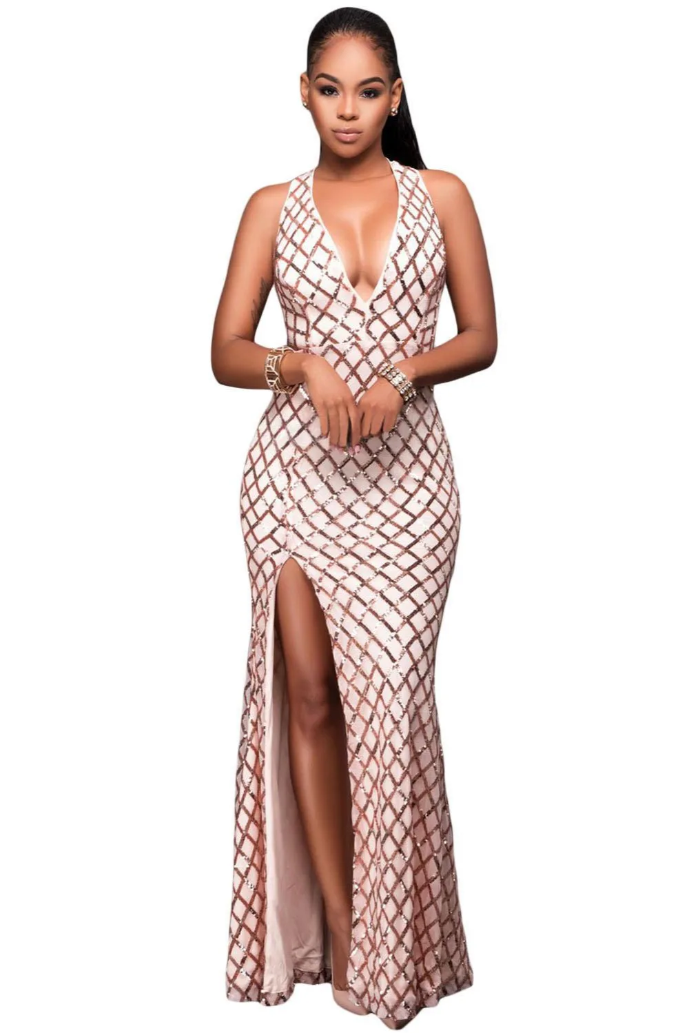 Брендовое Новое Женское весеннее платье модное макси блестящее с блестками