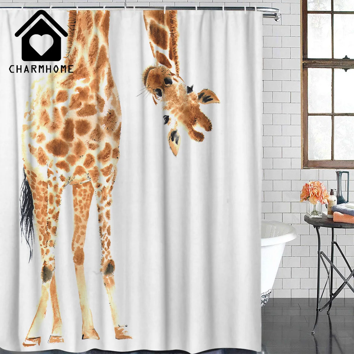 Забавная занавеска для душа CHARMHOME с жирафом африканскими животными акварельными