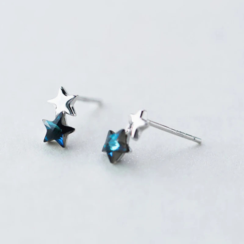 Женские серьги гвоздики из серебра 925 пробы с двумя кристаллами|brincos fashion|fashion stud