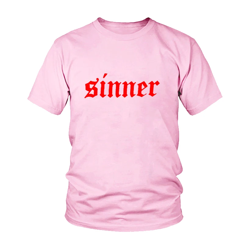 Футболка Sinner женская с буквенным принтом хлопковая рубашка круглым вырезом в