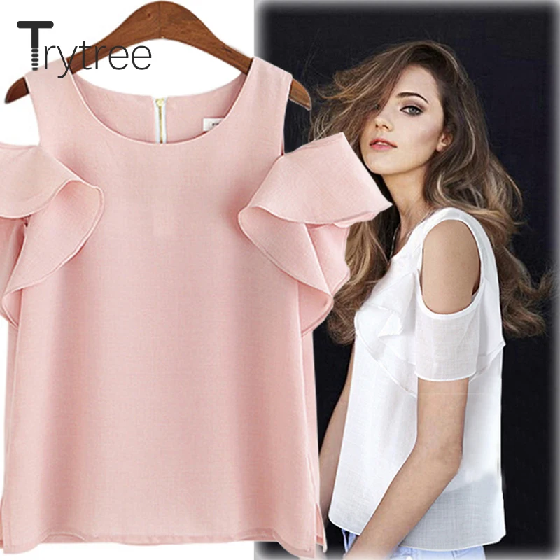 Trytree Весна Лето Топ Женская футболка Повседневная бабочка рукав полиэстер