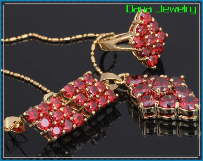 Ювелирные изделия комплекты Красный Гранат Циркон Подвески/Кольцо/Серьги