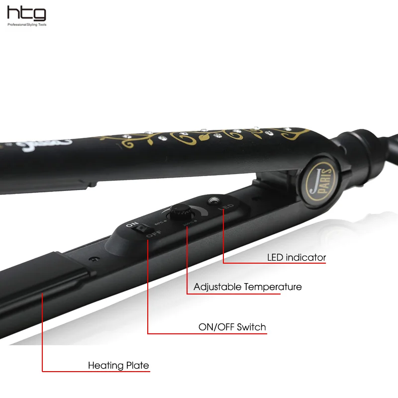 Утюг Дома держать профессиональный выпрямитель для волос Flat Iron Выпрямление Керамические Турмалин щипцы для завивки с Бриллиантом HT062Black