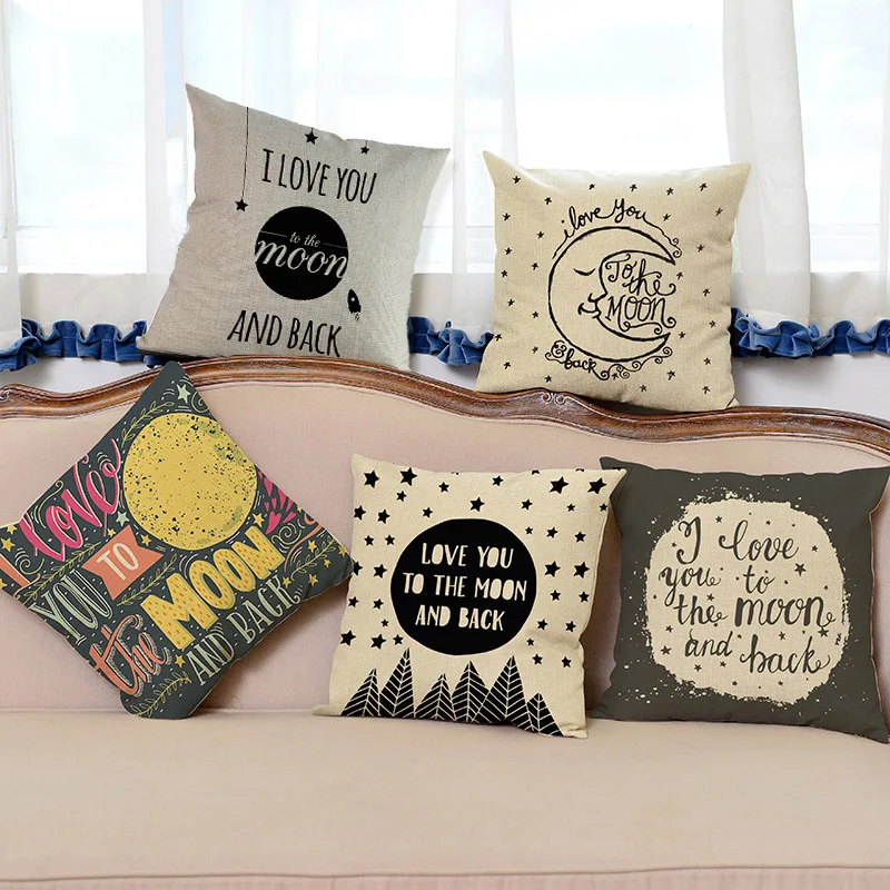 Чехол наволочка с романтичными надписями I Love You To The Moon And Back декоративная 45x45 см