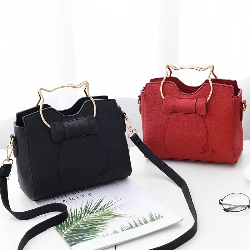 Для женщин психического Кот ручка Лук Сумочка ПУ кожи плеча Сумка повелительница