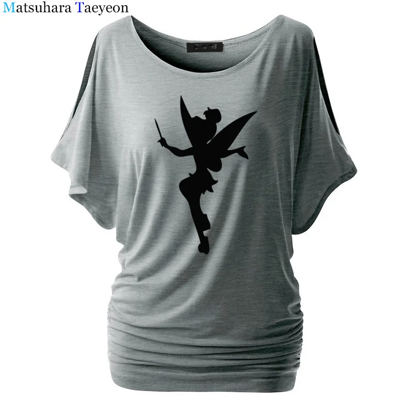 Футболка женская фея Динь-Динь силуэт мультфильм фея футболка Femme Tinkerbell печатных милый Harajuku футболка T76