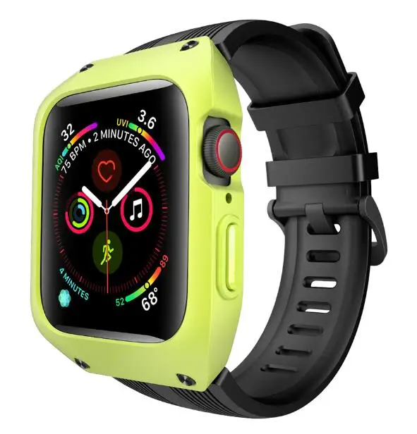 Black with Yellow Чехол с полной защитой для Apple Watch, чехол 44 мм, 40 мм, 42 мм, 38 мм, защитный чехол с силиконовым ремешком для часов iWatch Series 5, 4, 3 - Цвет ремешка: Black with Yellow