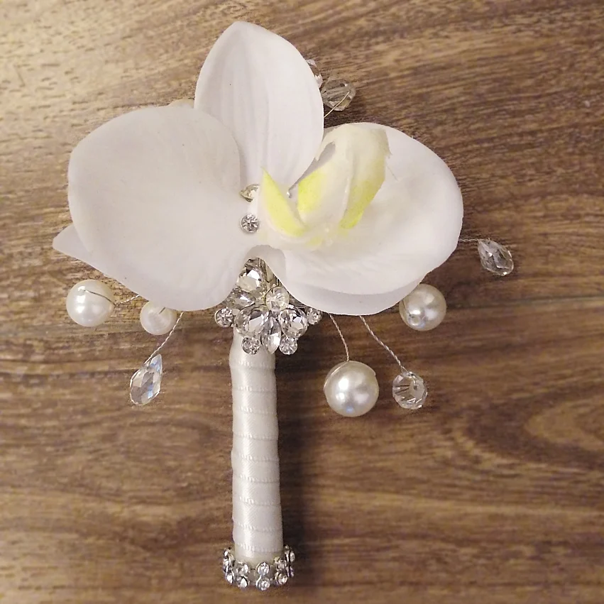 Мужская брошь из горного хрусталя с кристаллами и жемчужинами на заказ | Свадьбы