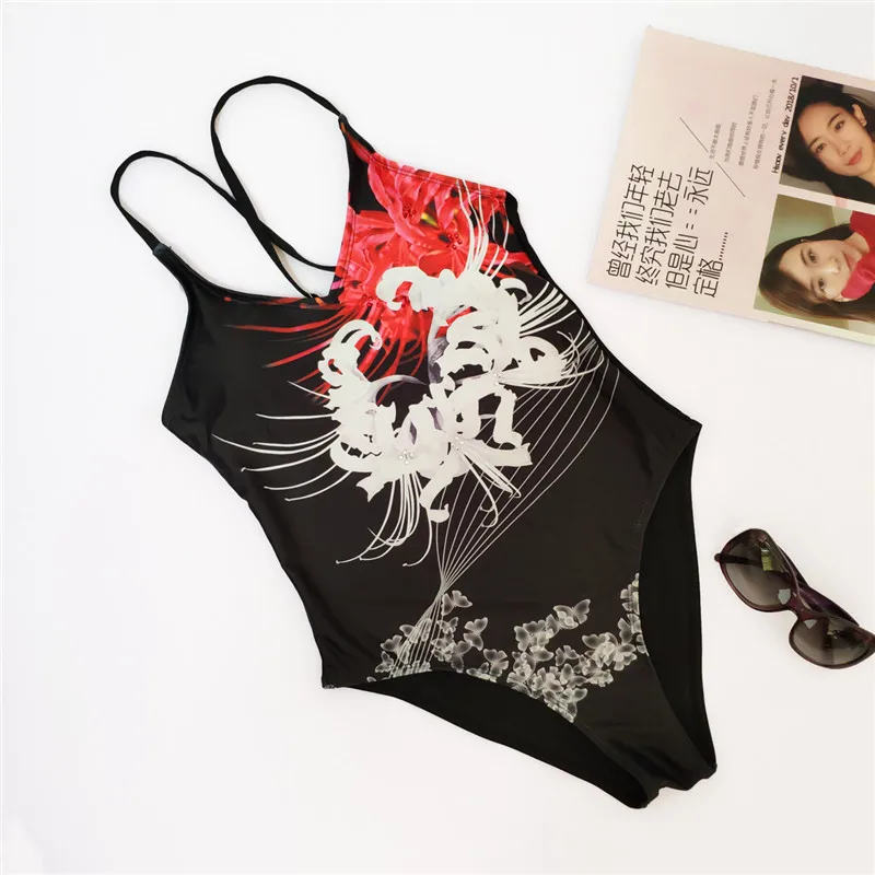 Цветочный принт купальники пикантный низкий разрез цельный купальник Женские