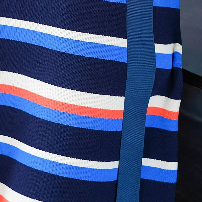 2XL Брендовое длинное вязаное платье лето 2019 женское в полоску с круглым вырезом