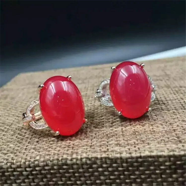 

KJJEAXCMY fine jewelry 925 Pure silver natural red jade medullary female style ring inlay jewelry water drop bowknot wildflower