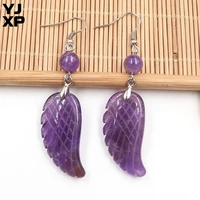 yjxp natural stone drop earrings amethysts rose pink quartzs opal angel wings dangle earring for women fashion jewelry 1 pair