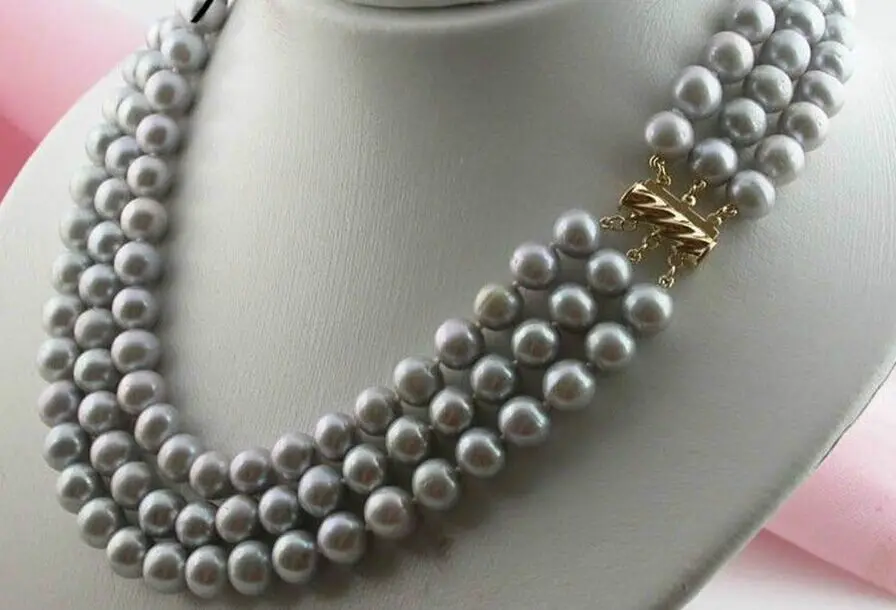 

Жемчужное ожерелье с тремя нитями 9-10 мм, Южное море, круглое, белое, черное, серебристое, серое, 17, 18, 19 дюймов
