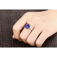 galaxy glass cabochon real solid 925 sterling silver ring glass cabochon statement ring women silver color jewelry collares