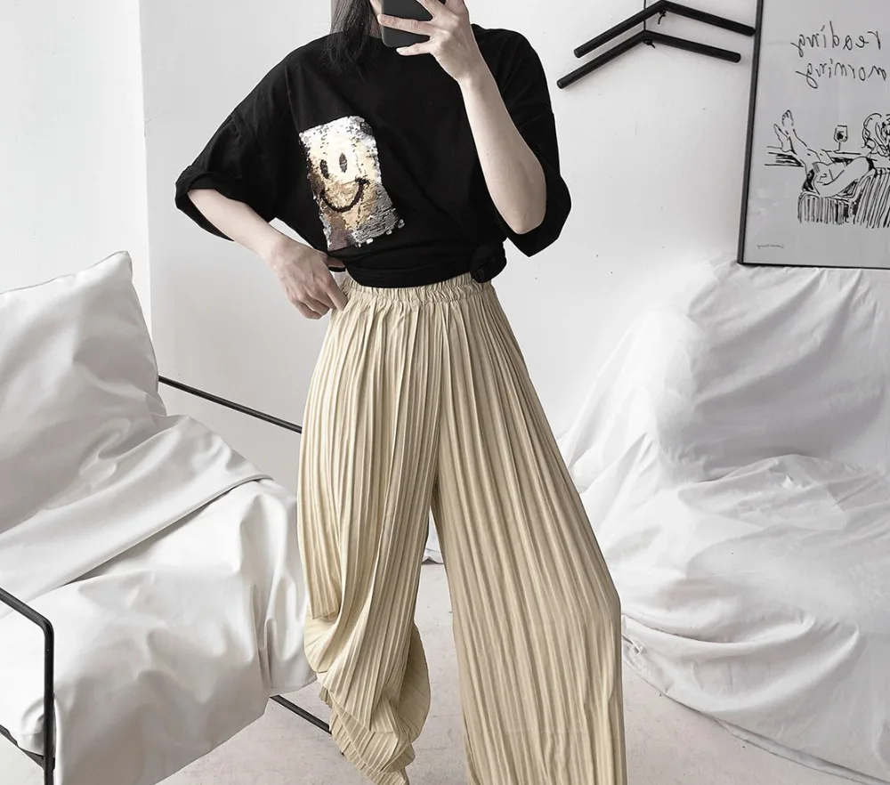 Улыбка блестками Для женщин рубашка Повседневное короткий рукав топ с круглым