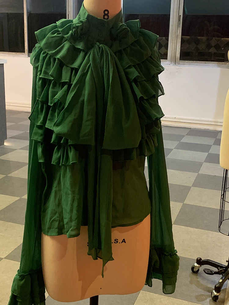 Женская блузка с длинным рукавом Falbala летняя зелеными оборками 2019 | одежда