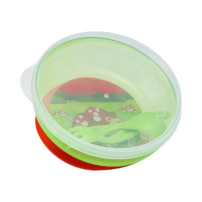 Миска Canpol на присоске с крышкой вилкой и ложкой 9+ цвет: зеленый | Мать ребенок