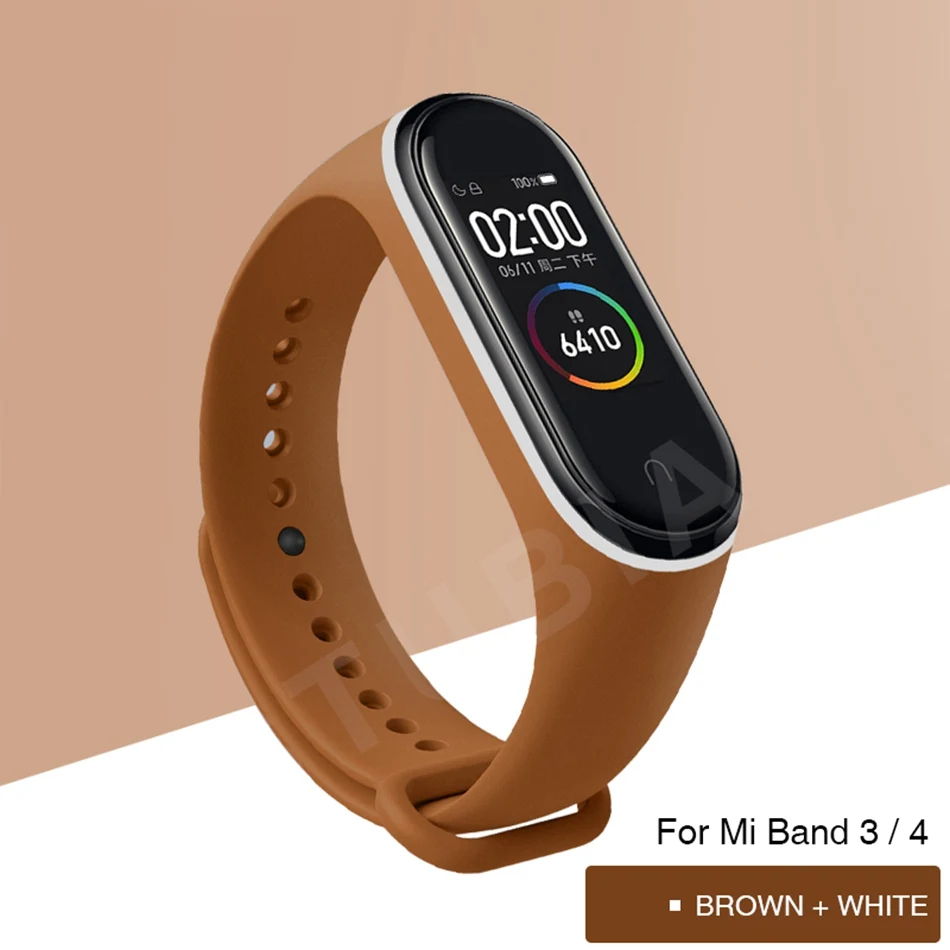 brown white KB Mi Band 4 3 ремешок на запястье для Xiaomi Mi Band 3 4 Браслет Силиконовый Miband 3 4 NFC Correa аксессуары Smart Mi4 протектор - Цвет: brown white KB