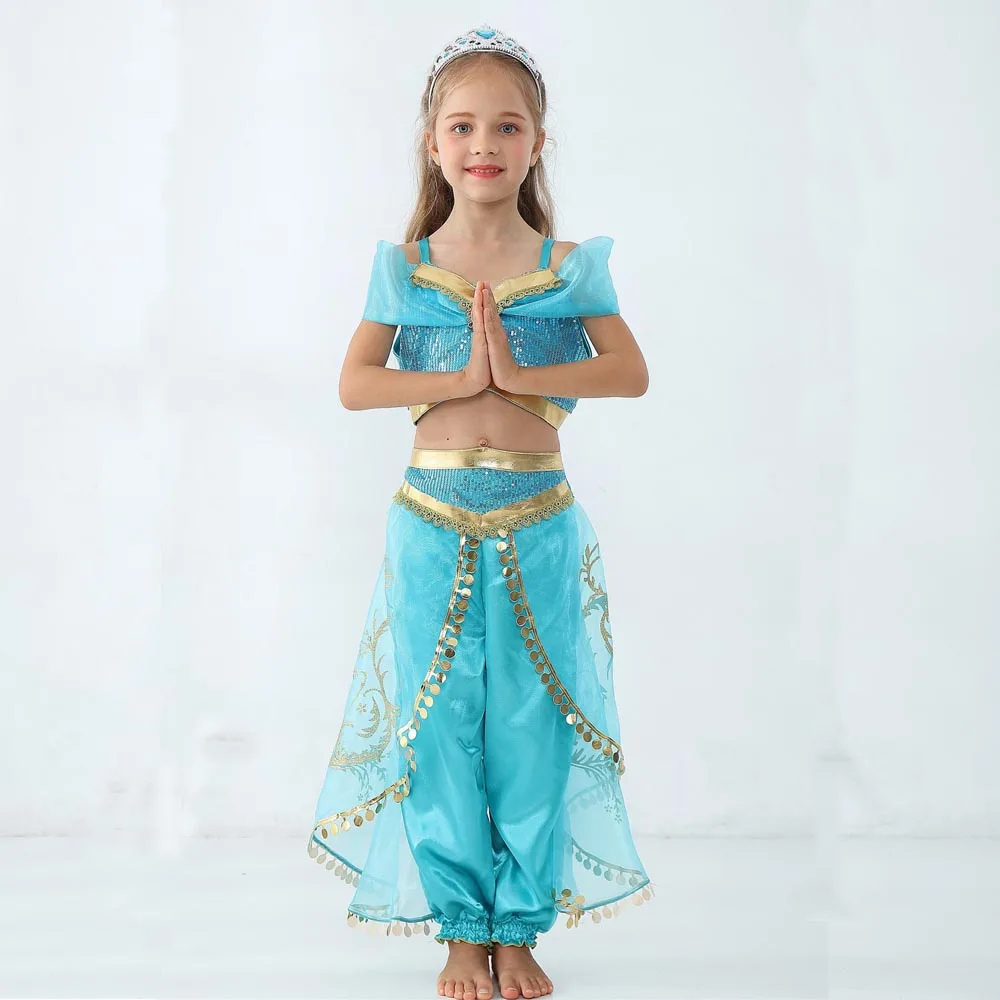4 шт./компл. для маленьких девочек Принцесса Жасмин Костюмы детей Детская одежда