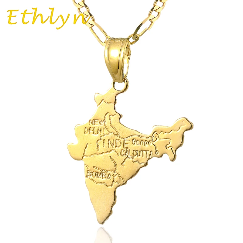 Ethlyn Золото Цвет индийская карта кулон и ожерелье для женщин мужчин мода золото