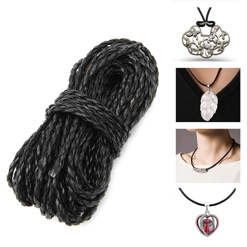 

9m Black Leather Braided String Cord Chain 3MM Necklace Rope For Jewelry