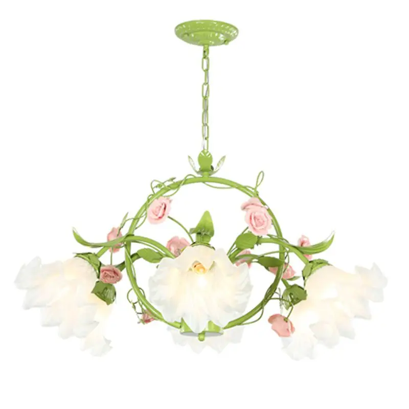 Green Pastoral Flowers Living Room Chandelier Modern Dining Hanging Lamps Study Bedroom Light | Освещение