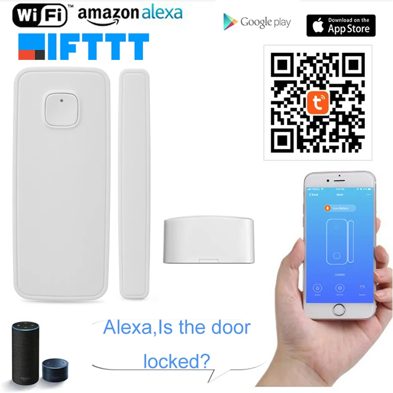 Tuya Smart Life Alexa Google домашний помощник Tuya беспроводной WiFi датчик контакта с окном и дверью Питание от батареи