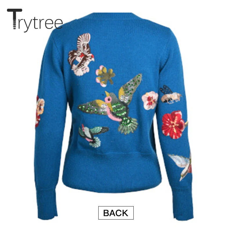 Женский свитер Trytree Повседневный хлопковый с круглым вырезом и вышивкой 3 цвета |