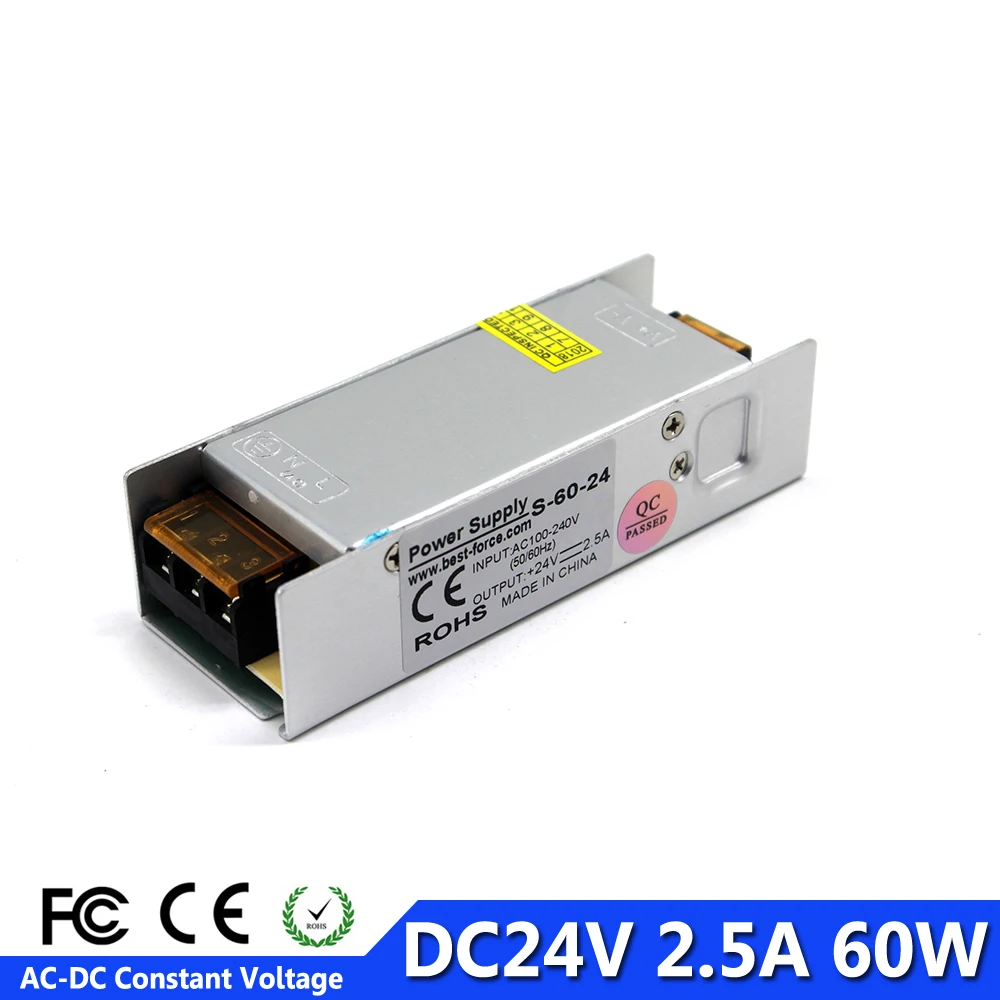 Мини размер DC24V 2.5A 60 Вт Светодиодный импульсный источник питания Трансформаторы